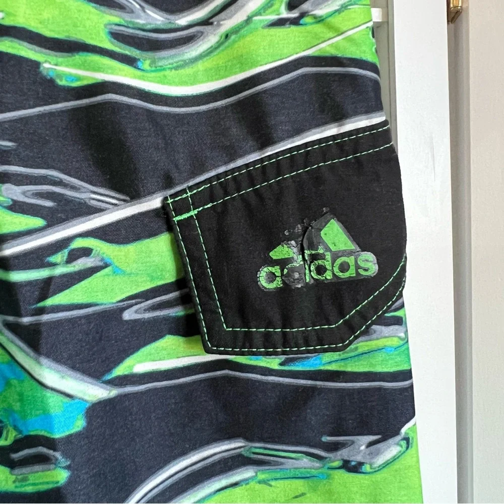 Adidas Black Lime Green Blue Swim Shorts Trunks | Small